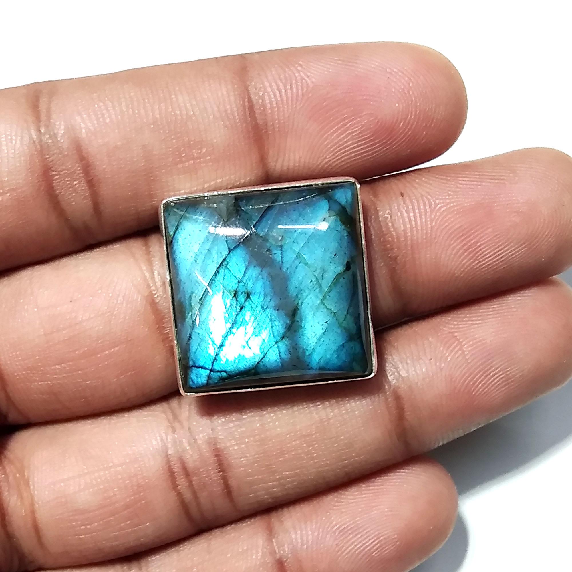 Natural Labradorite Blue Fire Gemstone Ring, 925 Solid Sterling Silver Ring, Labradorite Stone Size 20x20 mm Gift Mother’s day Ring